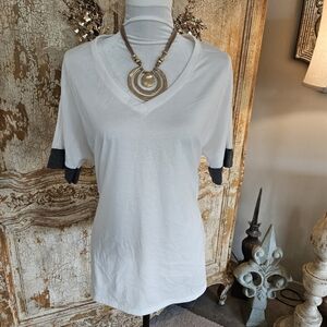 Elegant White and Black V-Neck Women's Tee